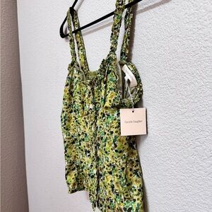 NWT Favorite Daughter Boho Button Up Ruffle Tank Green Women’s L